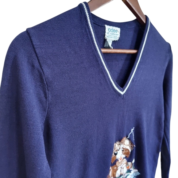 Vintage Adee of California Embroidered "Racoon Gone Fishing" V-Neck Sweater - Picture 4 of 7